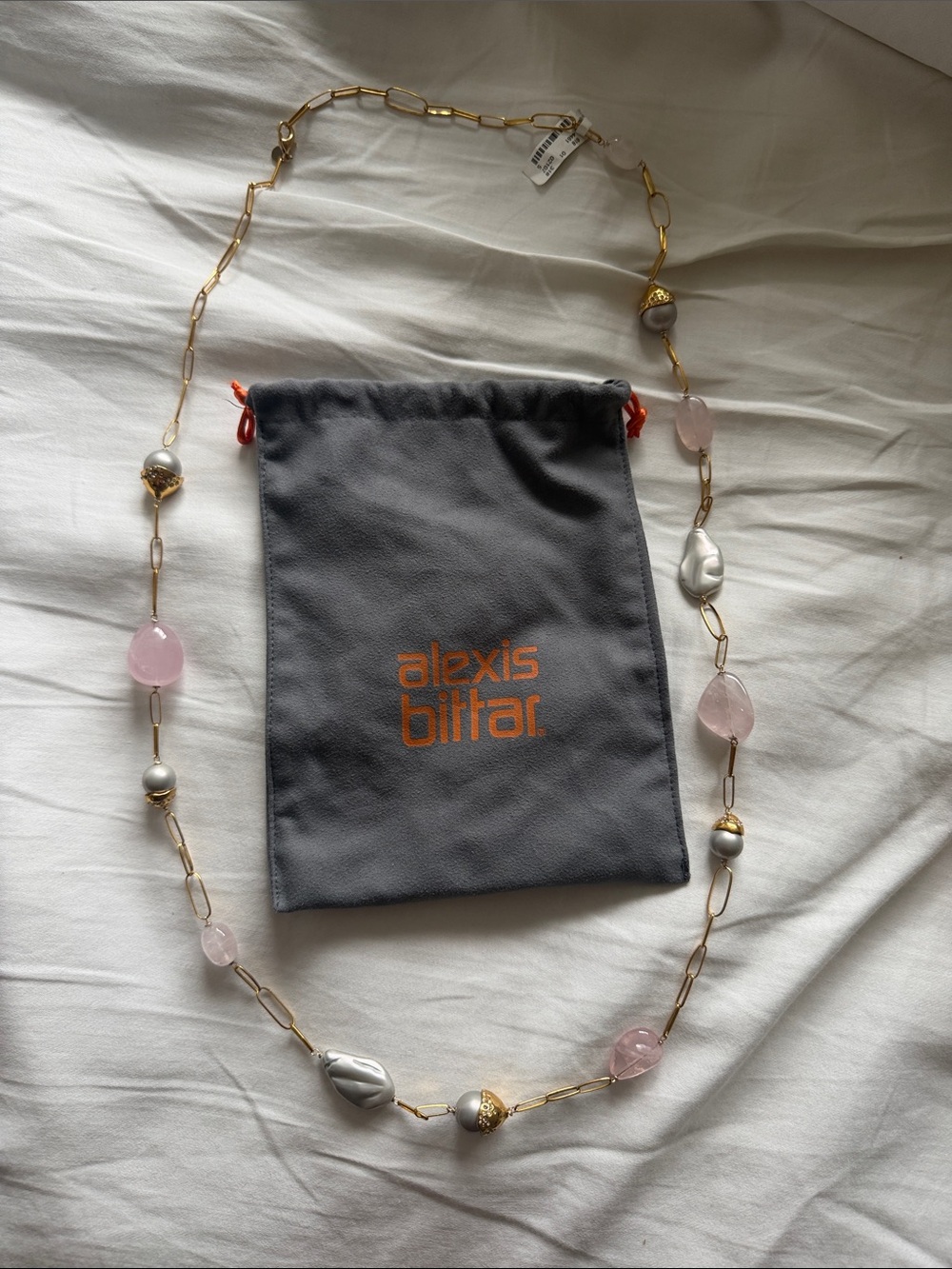 Alexis Bittar Pink, Grey Pearl + Gold Long Link Necklace - NWT